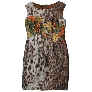 Lafayette 148 Women's Size 10 Leopard Print‎ Floral Fitted Midi Sleeveless Dress
